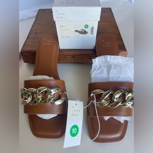 A New Day Vic Slide Sandals | Women’s 10 | Cognac Brown | NWT With Box